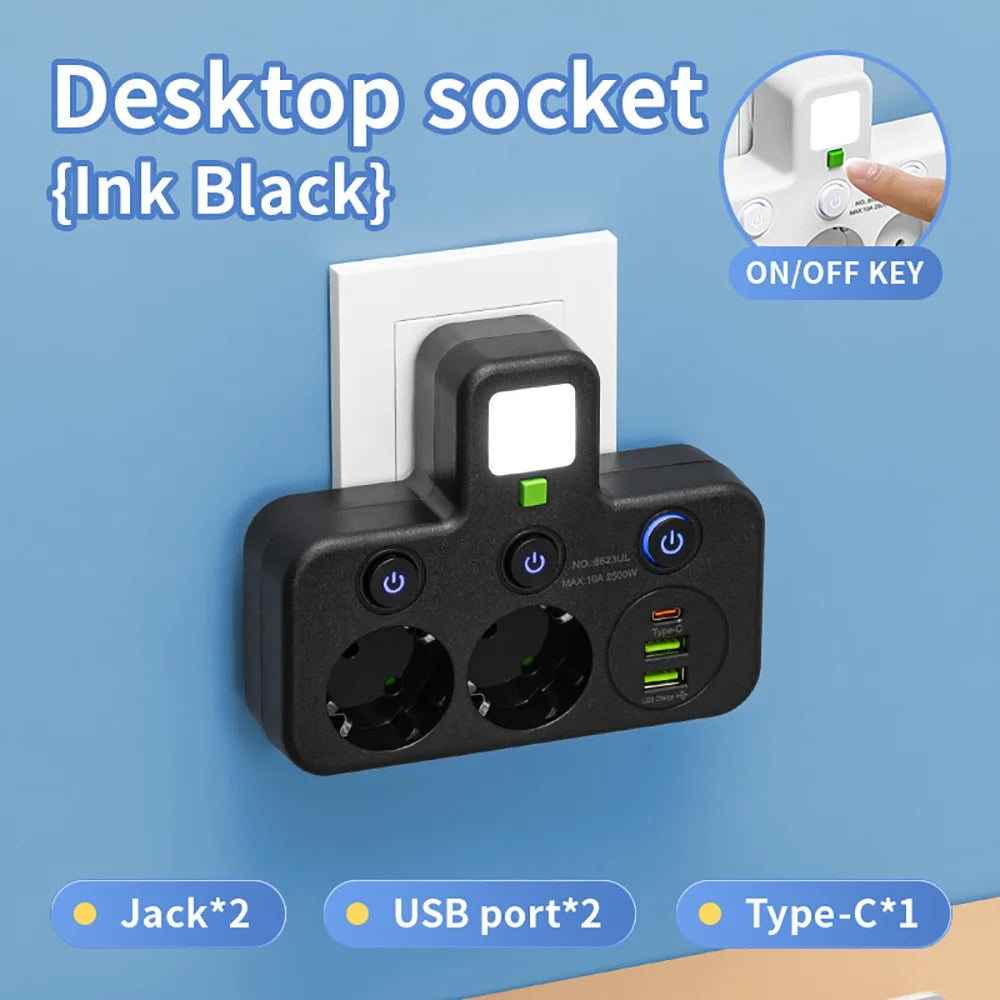 Zaarafy™ EU 4-Socket Outlet Extender with USB Type-C Ports – 2500W, CE Certified