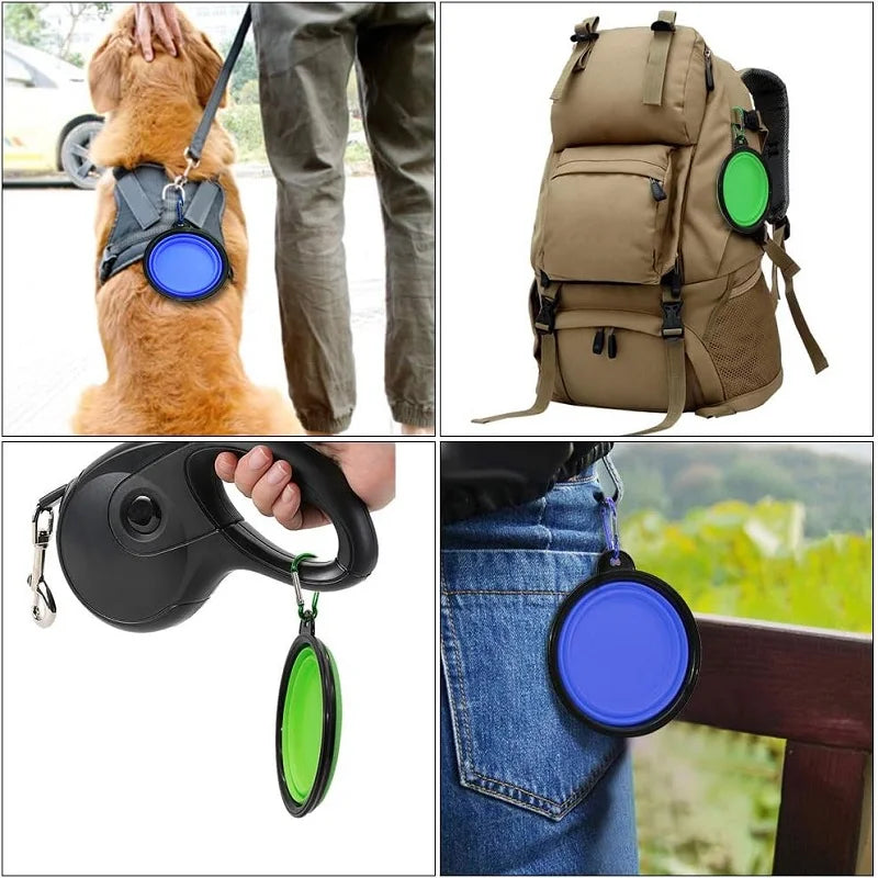 Zaarafy™ Foldable Silicone Dog Bowl – 2-in-1 Food & Water Feeder, Portable Travel Pet Bowl with Carabiner