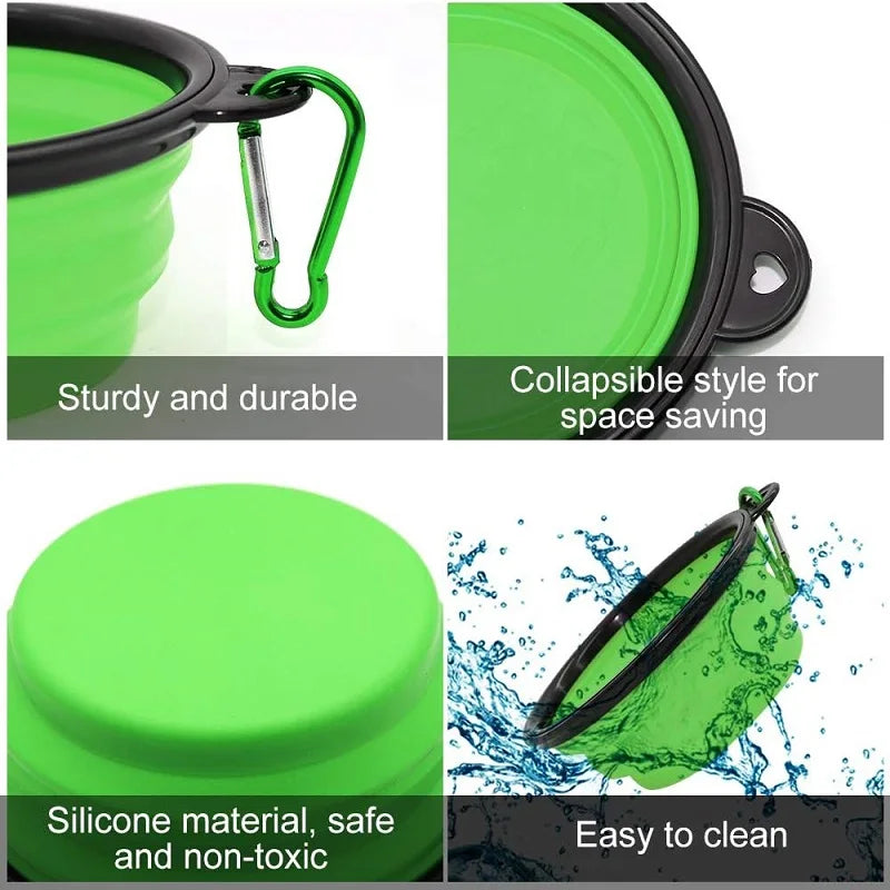 Zaarafy™ Foldable Silicone Dog Bowl – 2-in-1 Food & Water Feeder, Portable Travel Pet Bowl with Carabiner