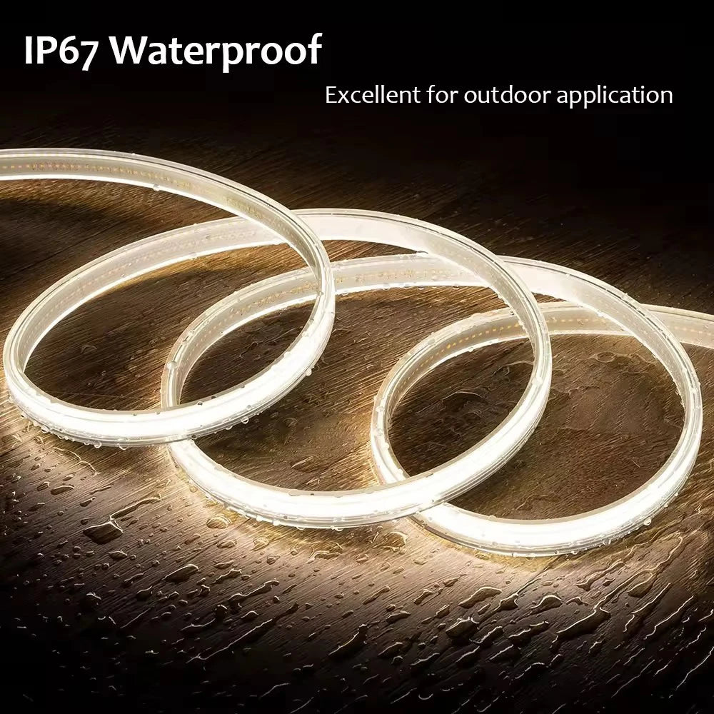 Zaarafy™ 220V COB LED Strip Light with ON/OFF Switch – Waterproof Flexible Ribbon for Home & Garden