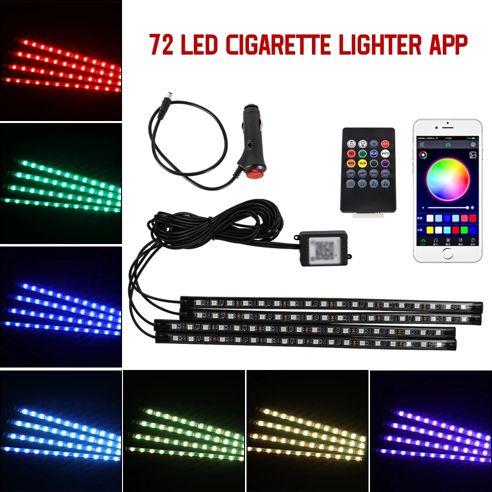 Zaarafy™ Car Interior RGB Neon Atmosphere Light – 36/48/72 LED, App & Remote Music Control