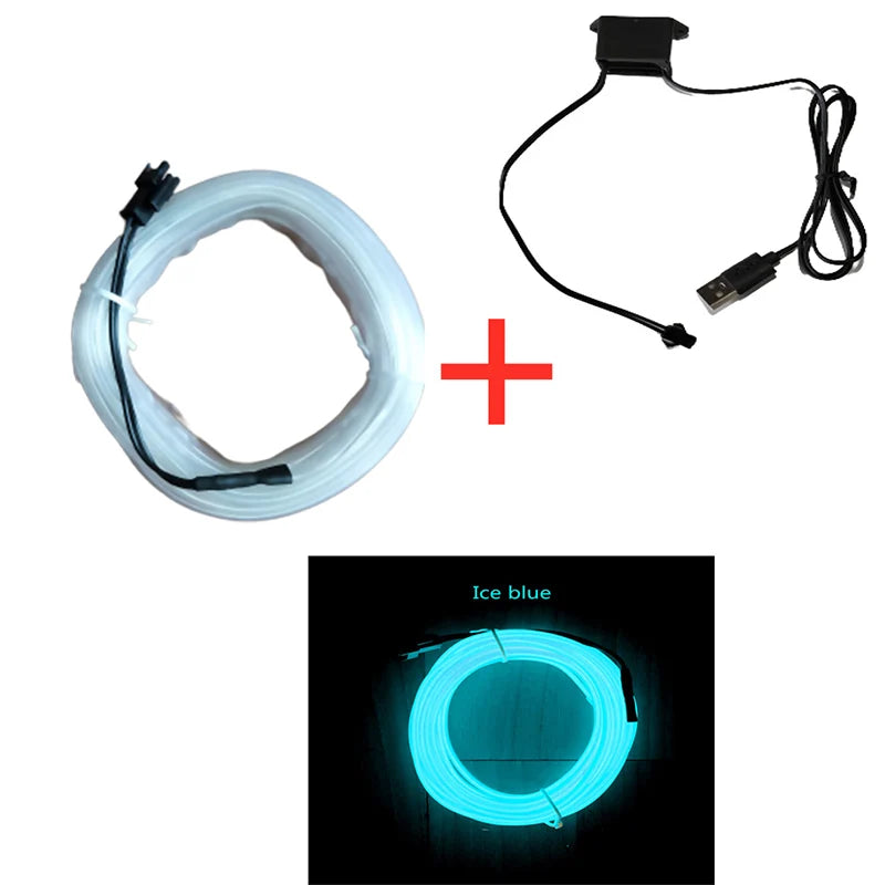 Zaarafy™ Car Interior EL Neon LED Strip – USB Powered, Flexible Ambient Light, 1M/3M/5M