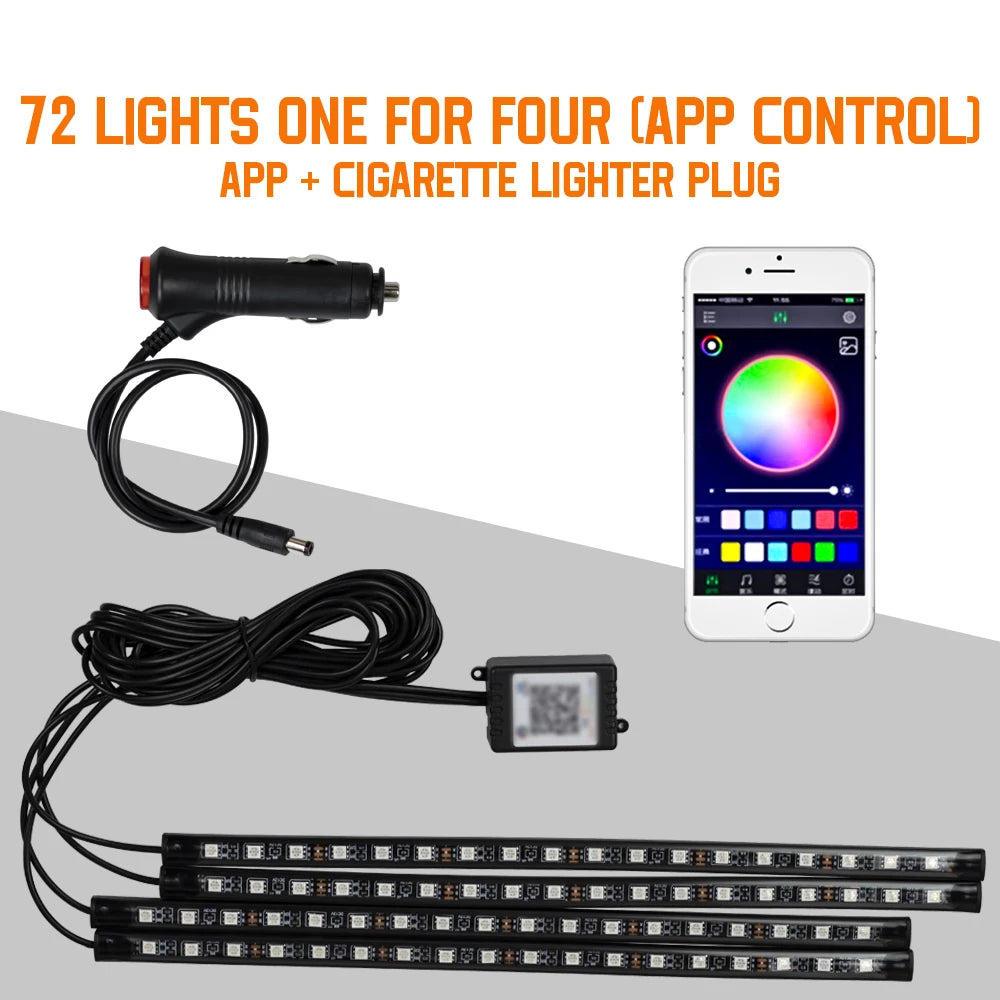 Zaarafy™ Car Interior RGB Neon Atmosphere Light – 36/48/72 LED, App & Remote Music Control