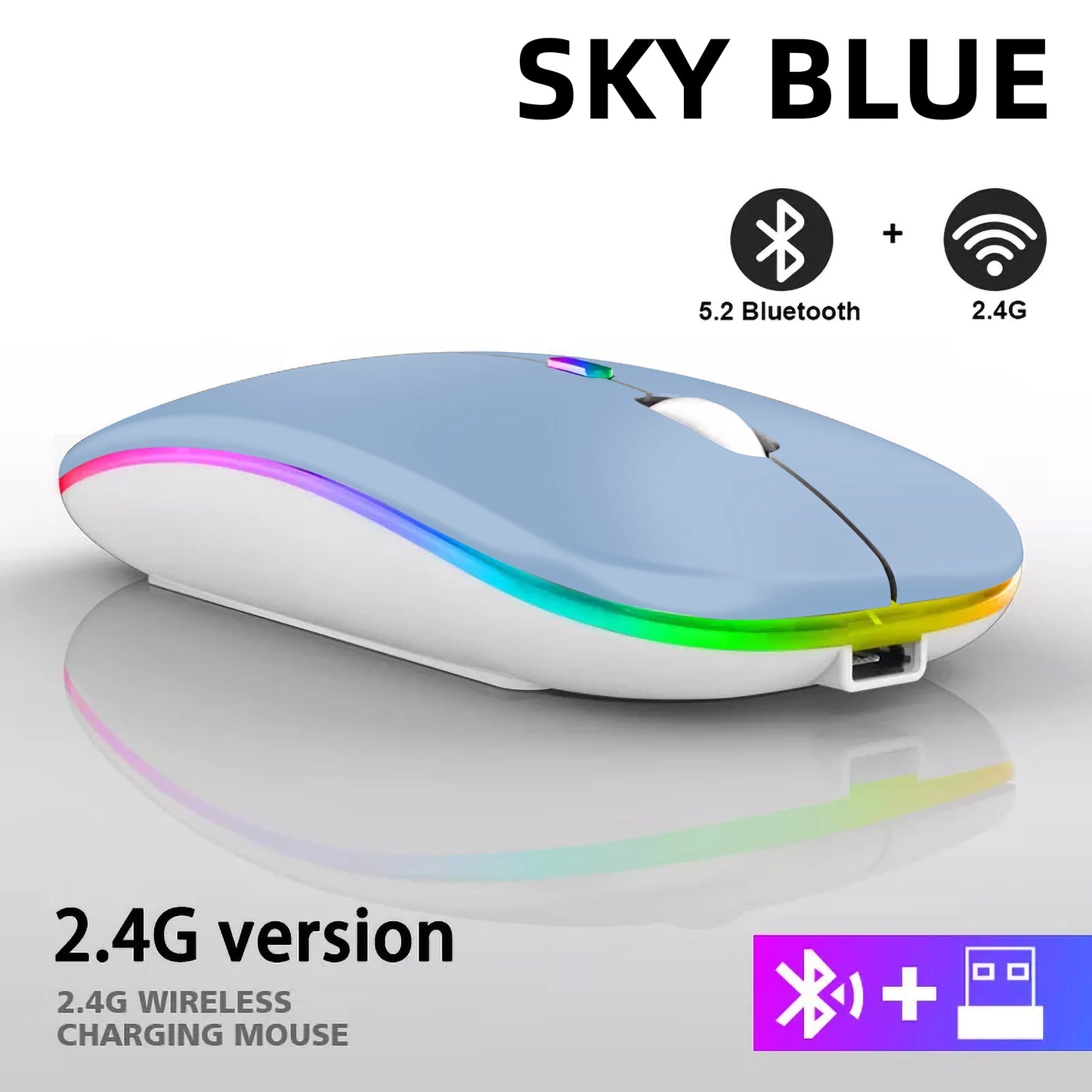 Zaarafy™ RGB Wireless Bluetooth Gaming Mouse – 1600 DPI, Rechargeable, Silent Click
