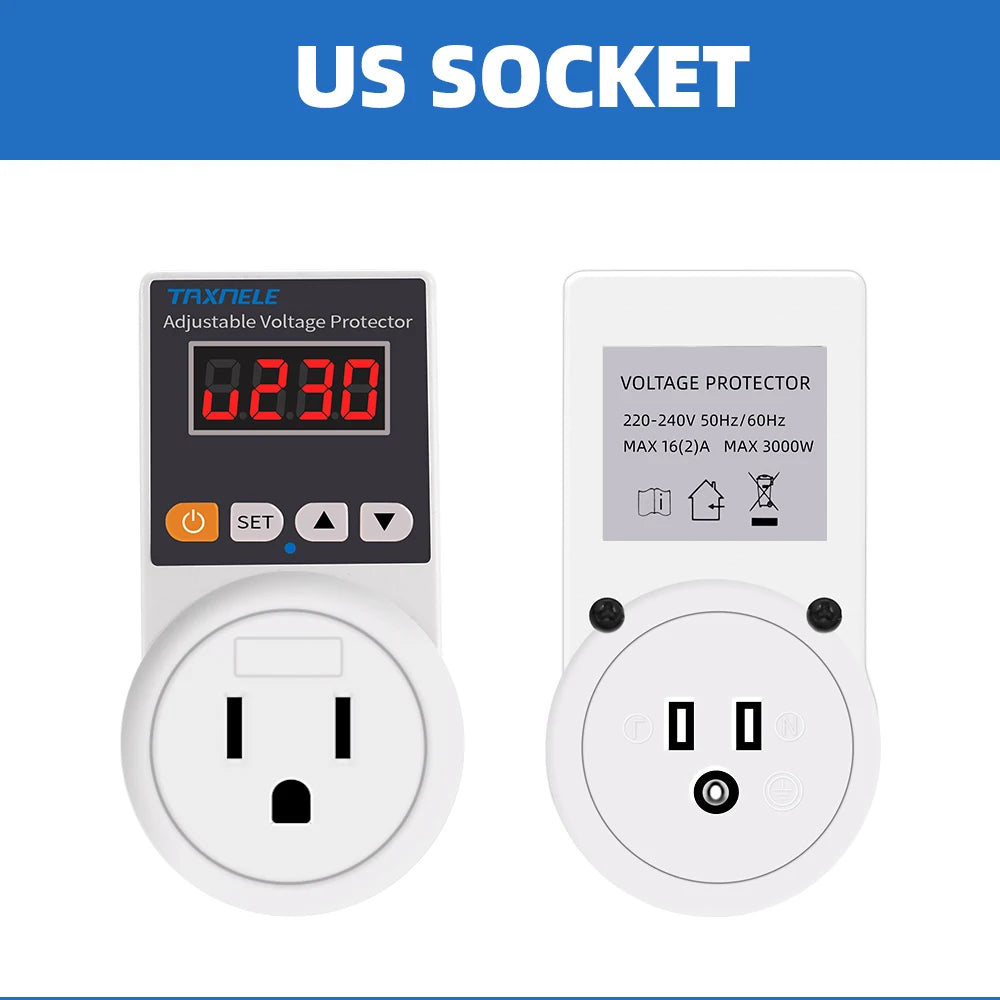 Zaarafy™ Automatic Voltage Protector Socket – 220V 16A Adjustable Surge Protector EU Plug for Refrigerator