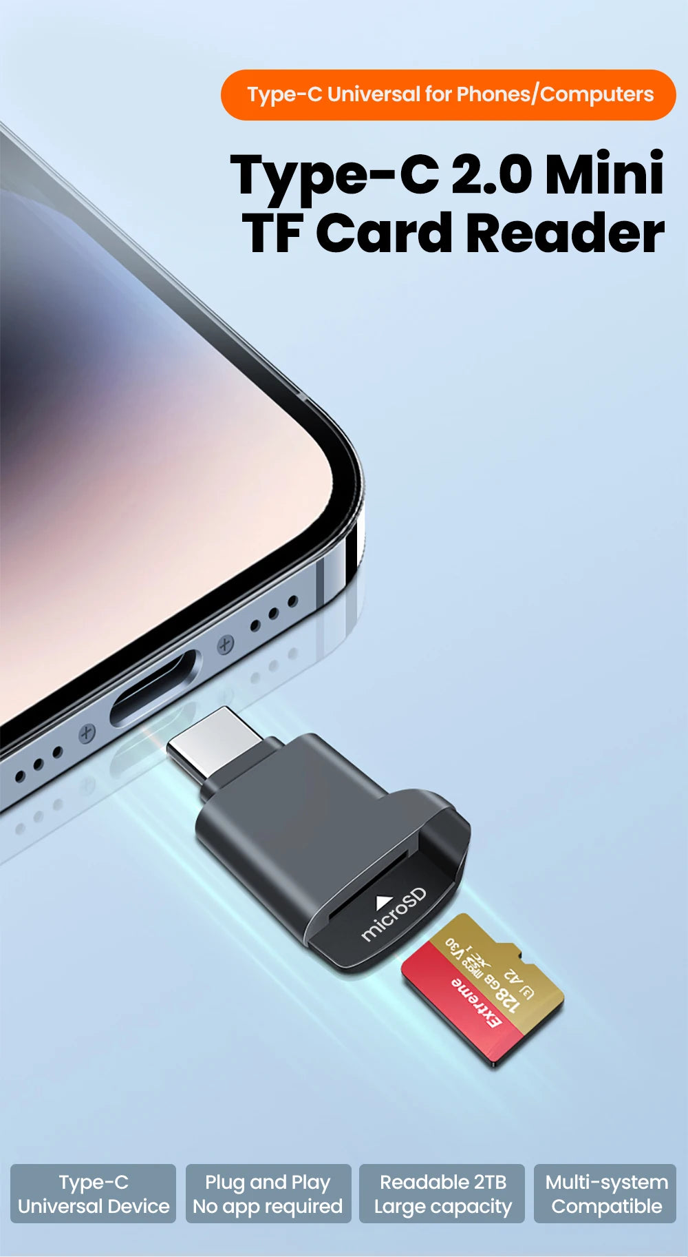 Zaarafy™ Mini Type-C TF Card Reader for iPhone 16/17 & Android
