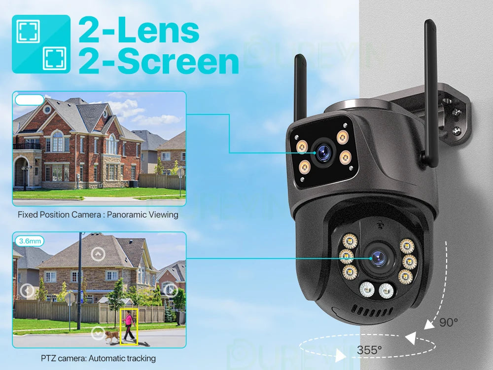 Zaarafy™ 4K 8MP WiFi PTZ Security Camera – Dual Lens, AI Auto Tracking, Outdoor CCTV