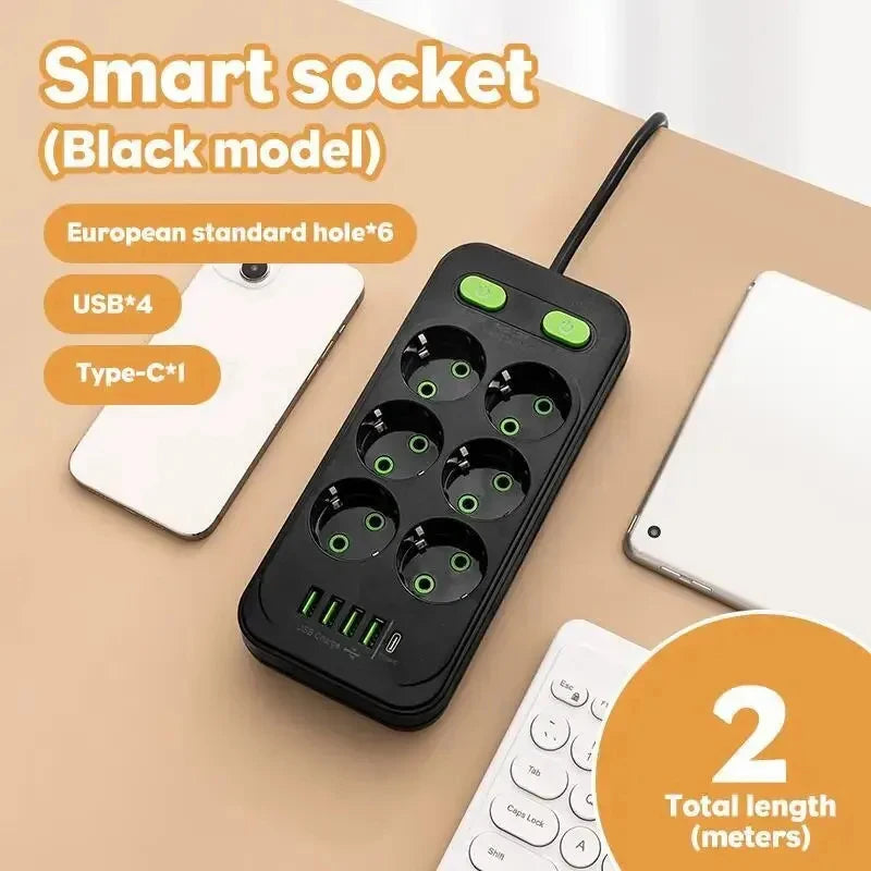 Zaarafy™ EU 4-Socket Outlet Extender with USB Type-C Ports – 2500W, CE Certified
