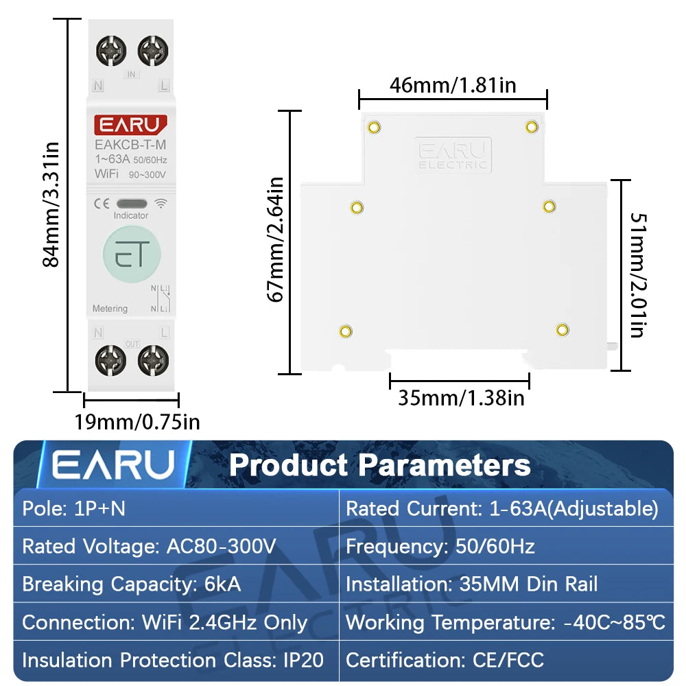 Zaarafy™ Tuya WiFi Smart Circuit Breaker – 63A 1P+N Timer, Energy Monitor, Voice Control Switch