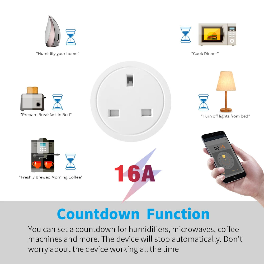 Zaarafy™ Tuya 20A Smart Socket UK Plug – WiFi, Alexa Voice Control, Energy Monitor & Timer