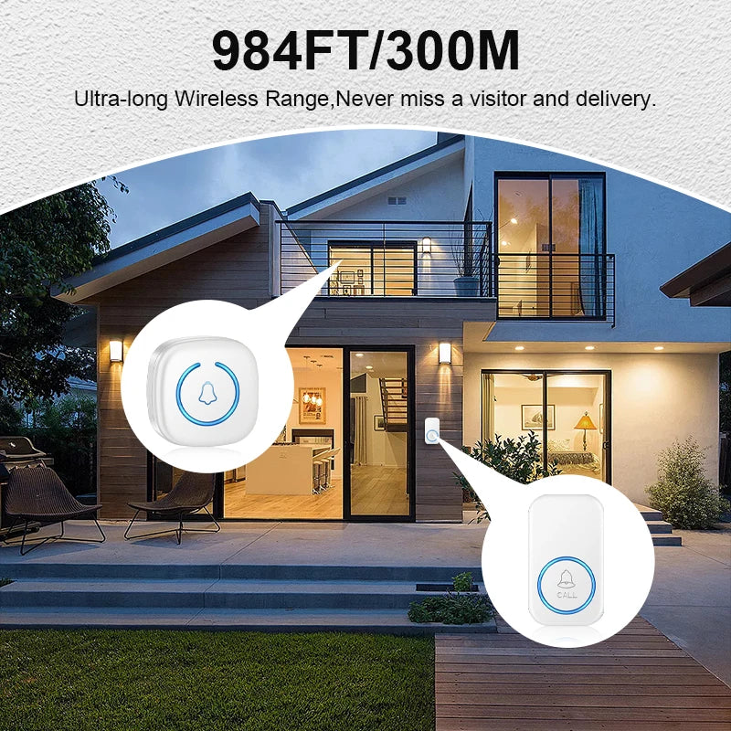 Zaarafy™ Wireless Smart Doorbell – 300M Range, 60 Melodies, US/EU/UK Plug, Home Welcome Bell