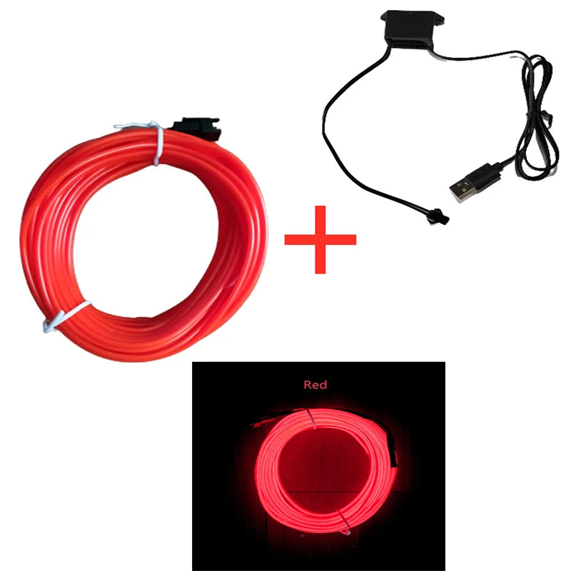 Zaarafy™ Car Interior EL Neon LED Strip – USB Powered, Flexible Ambient Light, 1M/3M/5M