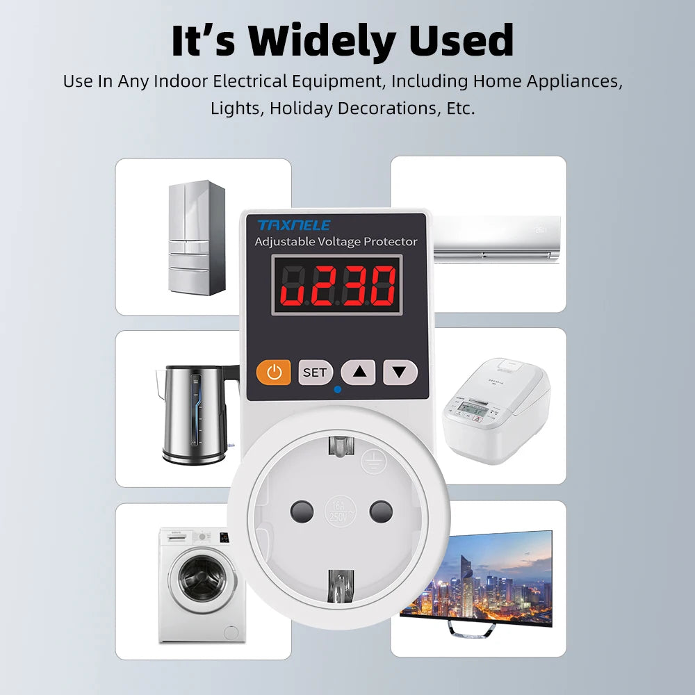 Zaarafy™ Automatic Voltage Protector Socket – 220V 16A Adjustable Surge Protector EU Plug for Refrigerator