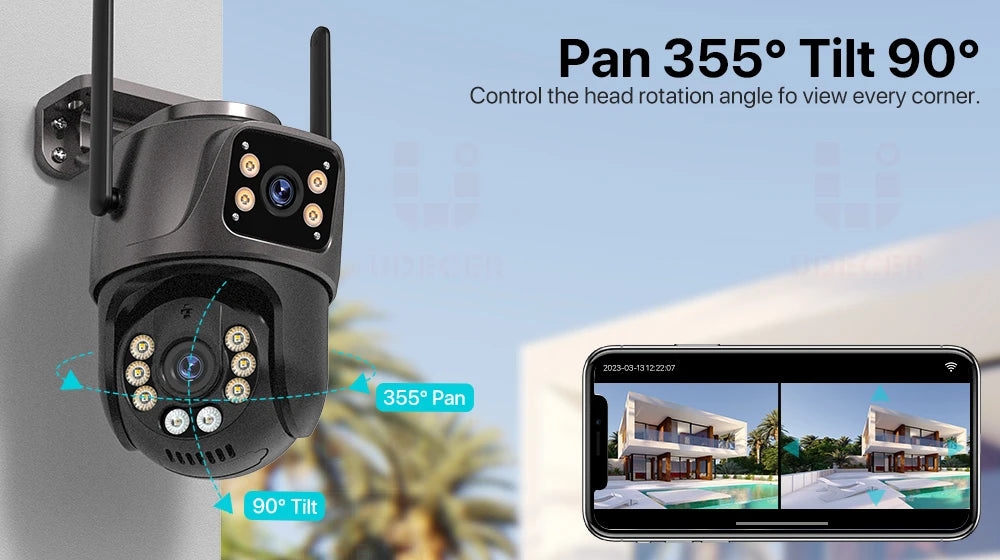 Zaarafy™ 4K 8MP WiFi PTZ Security Camera – Dual Lens, AI Auto Tracking, Outdoor CCTV