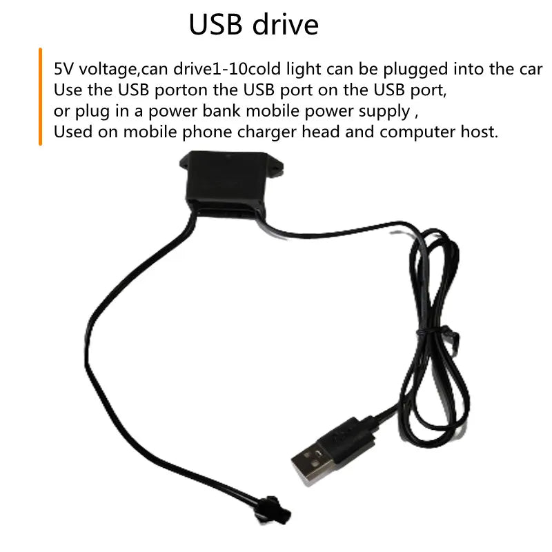 Zaarafy™ Car Interior EL Neon LED Strip – USB Powered, Flexible Ambient Light, 1M/3M/5M