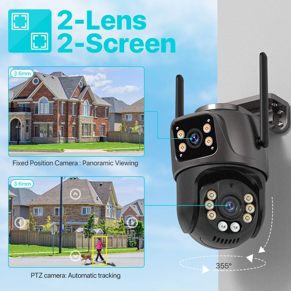 Zaarafy™ 4K 8MP WiFi PTZ Security Camera – Dual Lens, AI Auto Tracking, Outdoor CCTV