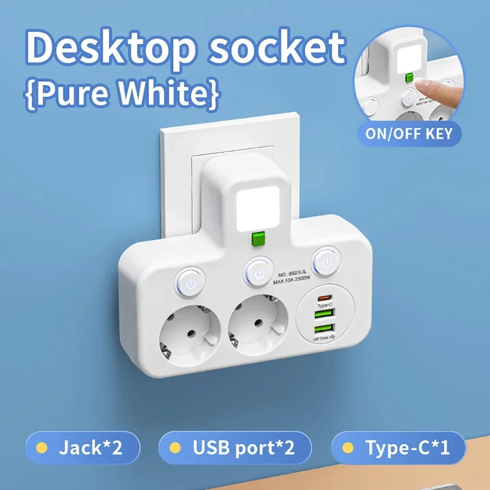 Zaarafy™ EU 4-Socket Outlet Extender with USB Type-C Ports – 2500W, CE Certified