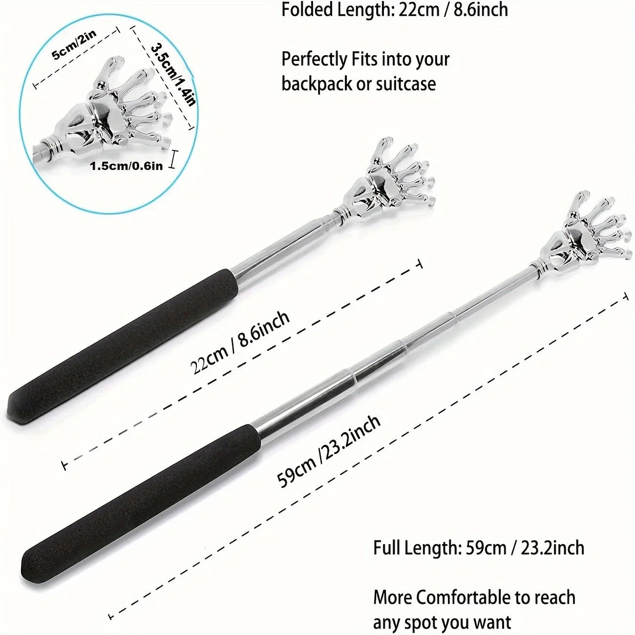 Zaarafy™ Telescoping Back Scratcher – Stainless Steel, Extendable for Human & Pets