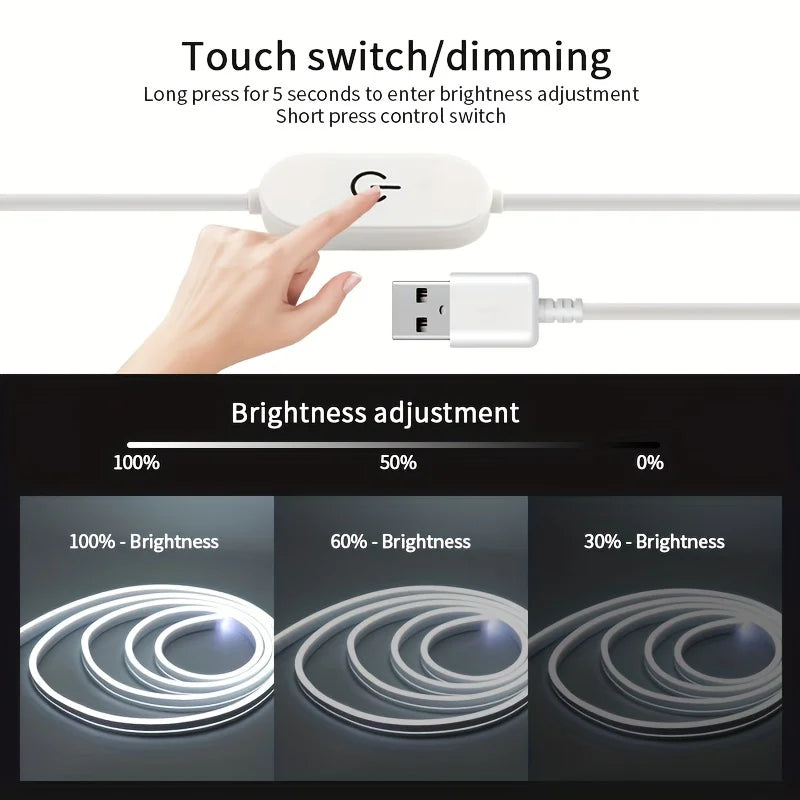 Zaarafy™ USB Neon LED Strip Light – DC 5V Dimmable Touch Sensor, Silicone Waterproof Room Decor