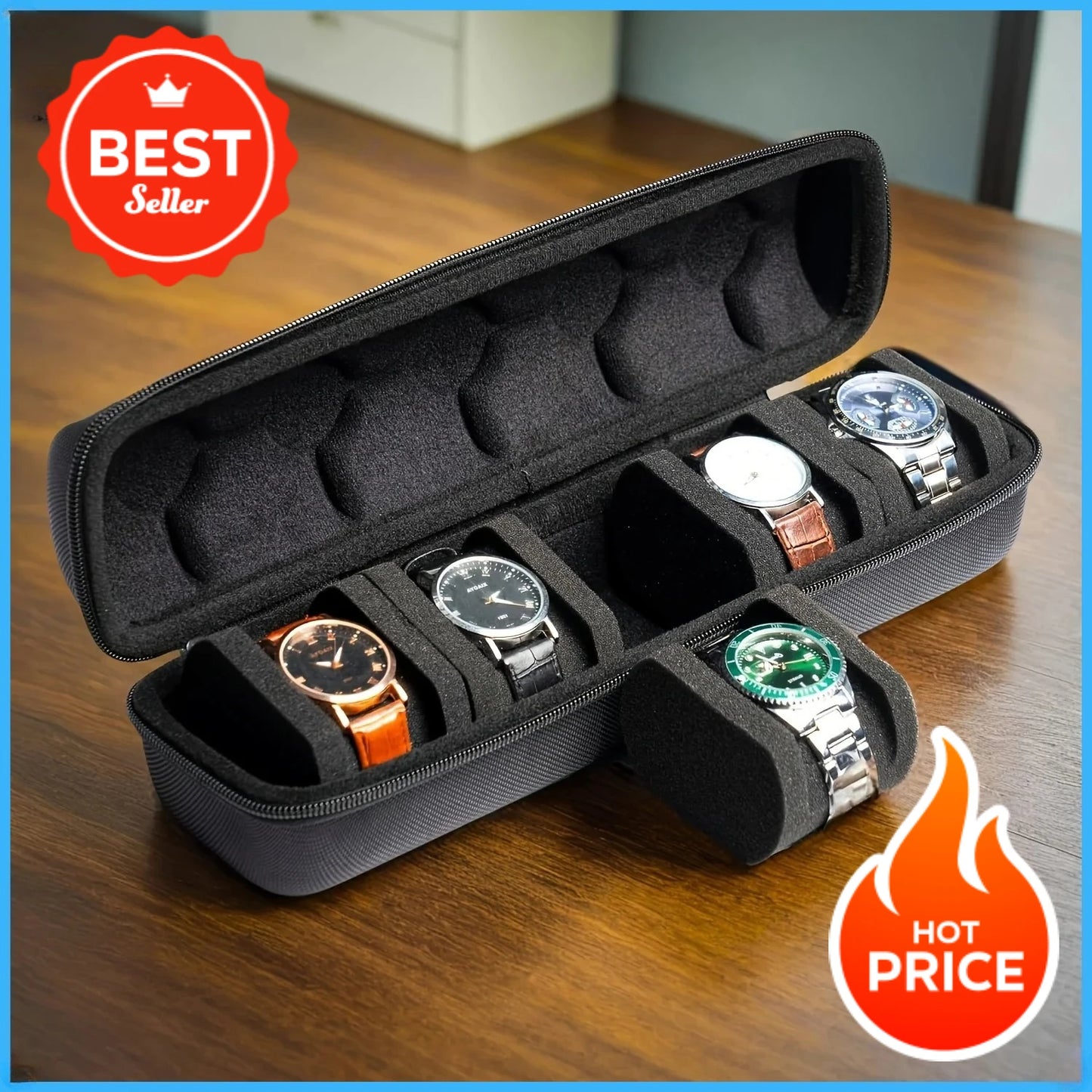 Zaarafy™ 5-Slot Luxury Travel Watch Case Organizer