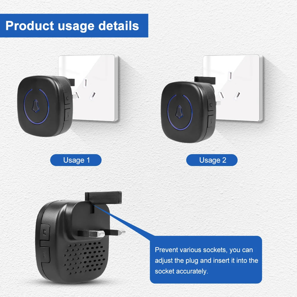 Zaarafy™ Wireless Smart Doorbell – 300M Range, 60 Melodies, US/EU/UK Plug, Home Welcome Bell