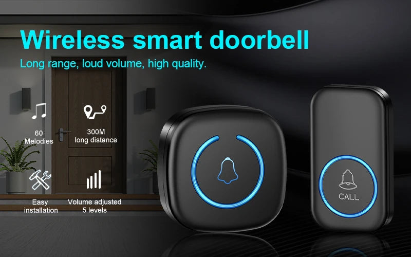 Zaarafy™ Wireless Smart Doorbell – 300M Range, 60 Melodies, US/EU/UK Plug, Home Welcome Bell