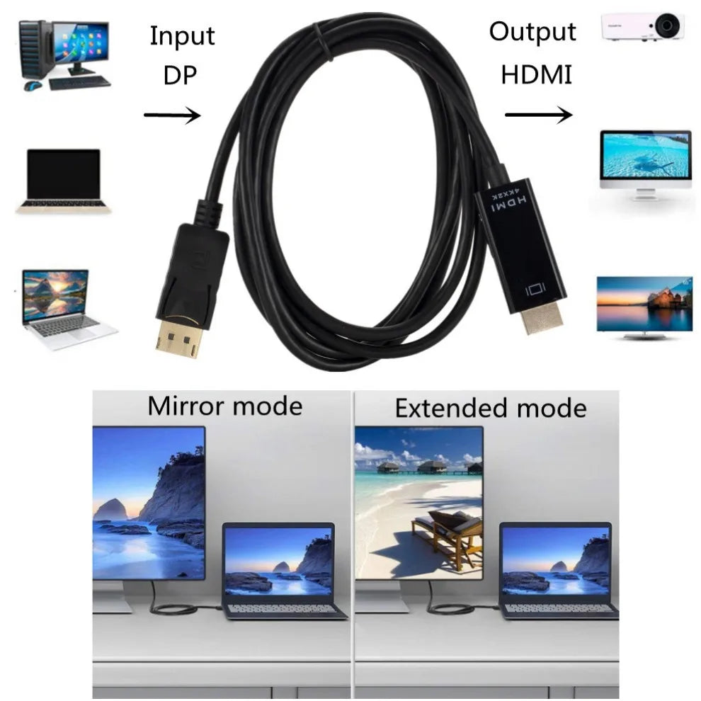 Zaarafy™ DisplayPort to HDMI Cable 4K – 1.8M DP to HD Adapter Male to Female for Monitor & Projector