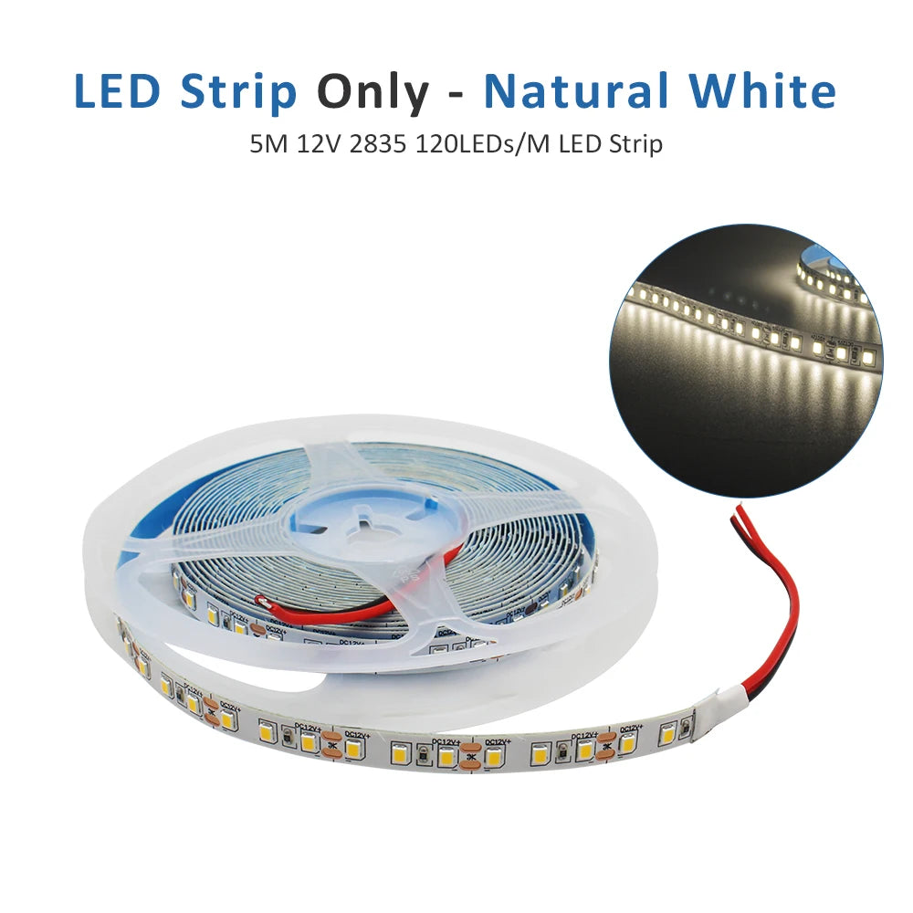 Zaarafy™ 12V SMD 2835 LED Strip Light – 120/240 LED/M, 1M-5M Warm White Flexible Ribbon