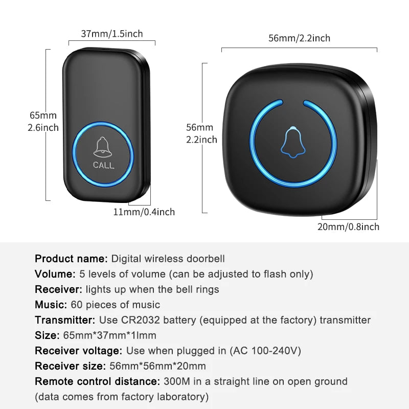 Zaarafy™ Wireless Smart Doorbell – 300M Range, 60 Melodies, US/EU/UK Plug, Home Welcome Bell