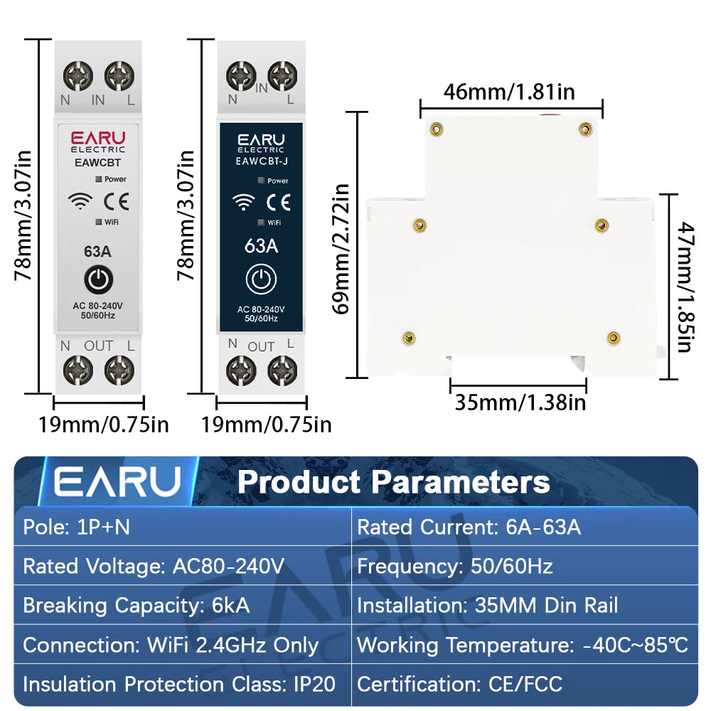 Zaarafy™ Tuya WiFi Smart Circuit Breaker – 63A 1P+N Timer, Energy Monitor, Voice Control Switch