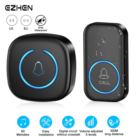 Zaarafy™ Wireless Smart Doorbell – 300M Range, 60 Melodies, US/EU/UK Plug, Home Welcome Bell
