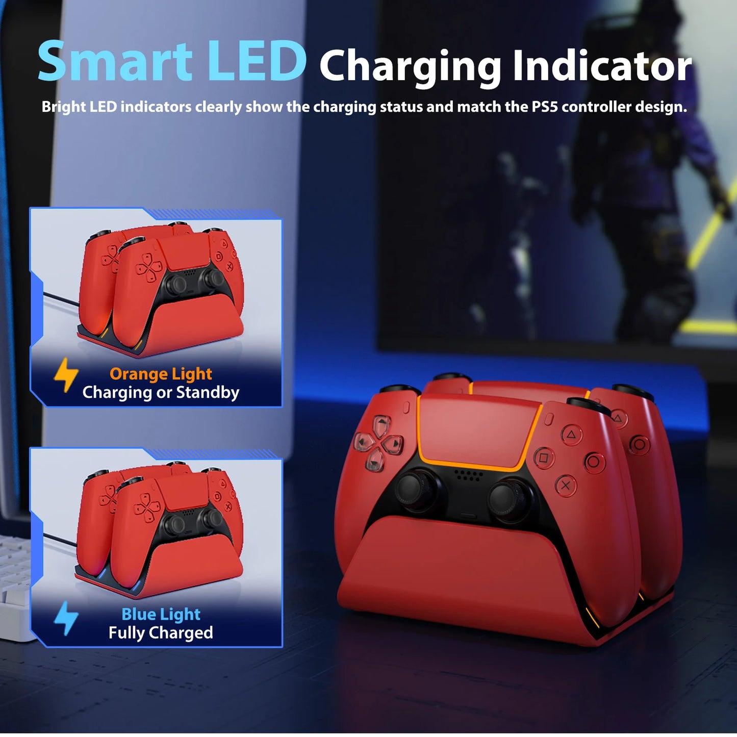 Zaarafy™ PS5 Dual Controller Fast Charging Dock – Wireless Gamepad Charger Stand
