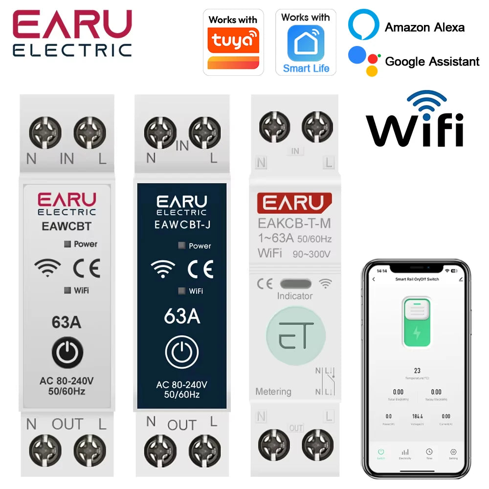 Zaarafy™ Tuya WiFi Smart Circuit Breaker – 63A 1P+N Timer, Energy Monitor, Voice Control Switch