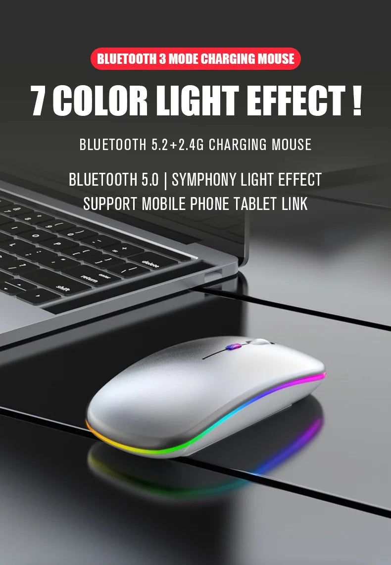 Zaarafy™ RGB Wireless Bluetooth Gaming Mouse – 1600 DPI, Rechargeable, Silent Click