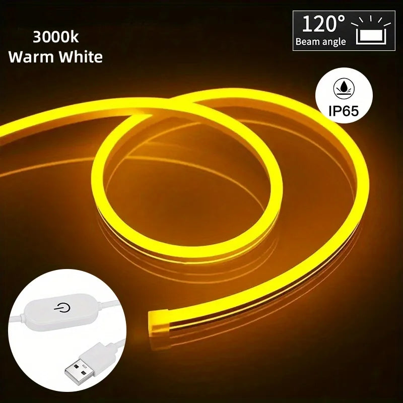 Zaarafy™ USB Neon LED Strip Light – DC 5V Dimmable Touch Sensor, Silicone Waterproof Room Decor