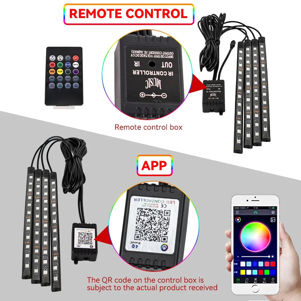 Zaarafy™ Car Interior RGB Neon Atmosphere Light – 36/48/72 LED, App & Remote Music Control