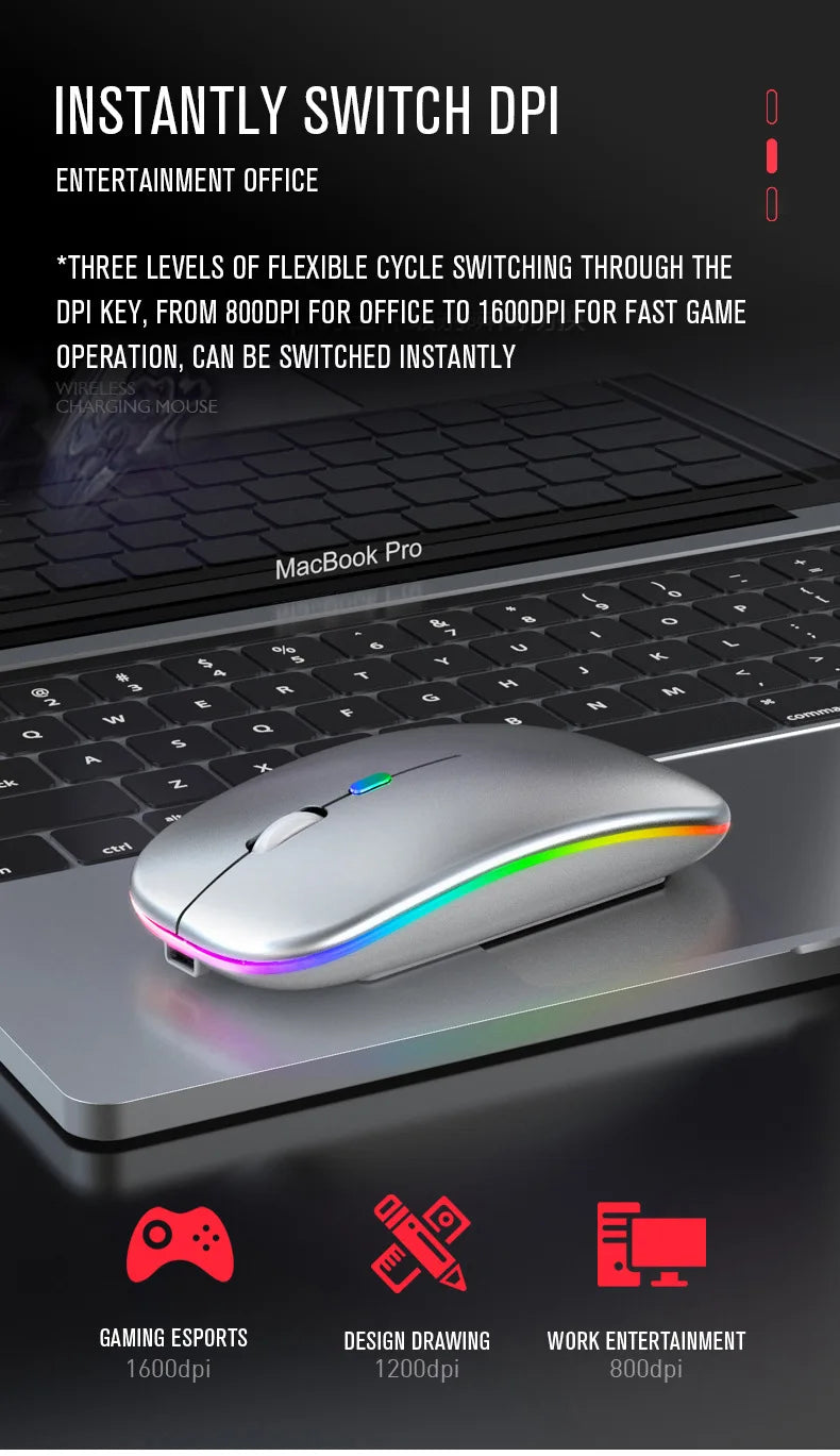 Zaarafy™ RGB Wireless Bluetooth Gaming Mouse – 1600 DPI, Rechargeable, Silent Click