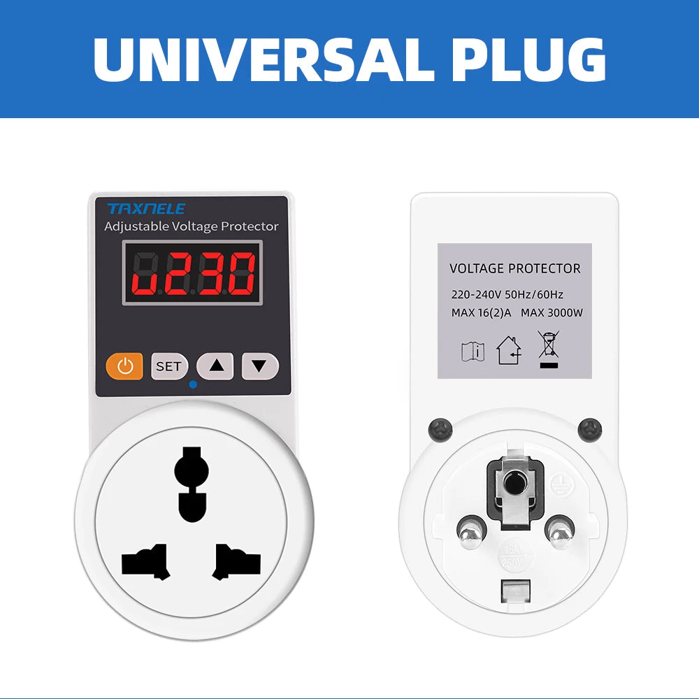 Zaarafy™ Automatic Voltage Protector Socket – 220V 16A Adjustable Surge Protector EU Plug for Refrigerator