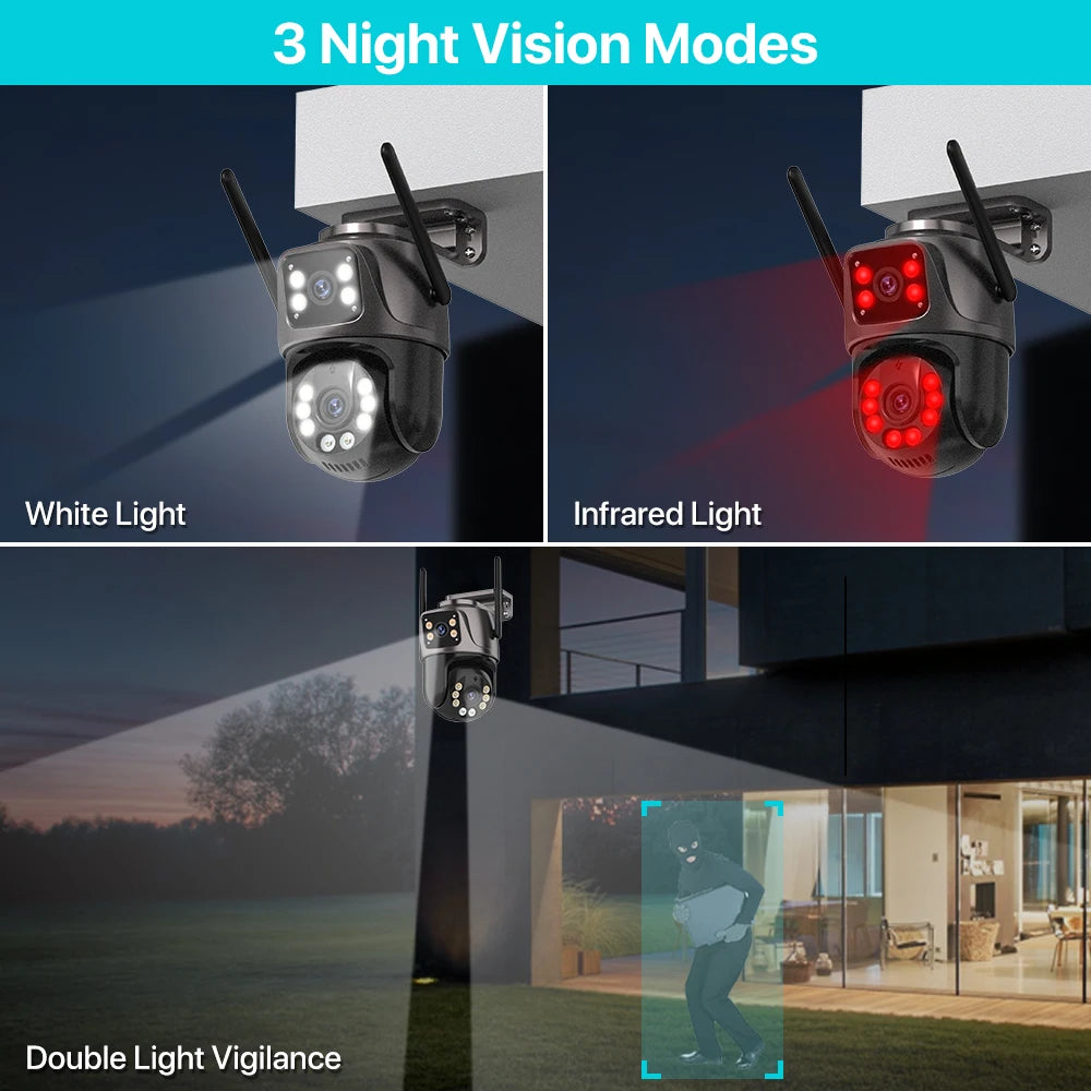 Zaarafy™ 4K 8MP WiFi PTZ Security Camera – Dual Lens, AI Auto Tracking, Outdoor CCTV