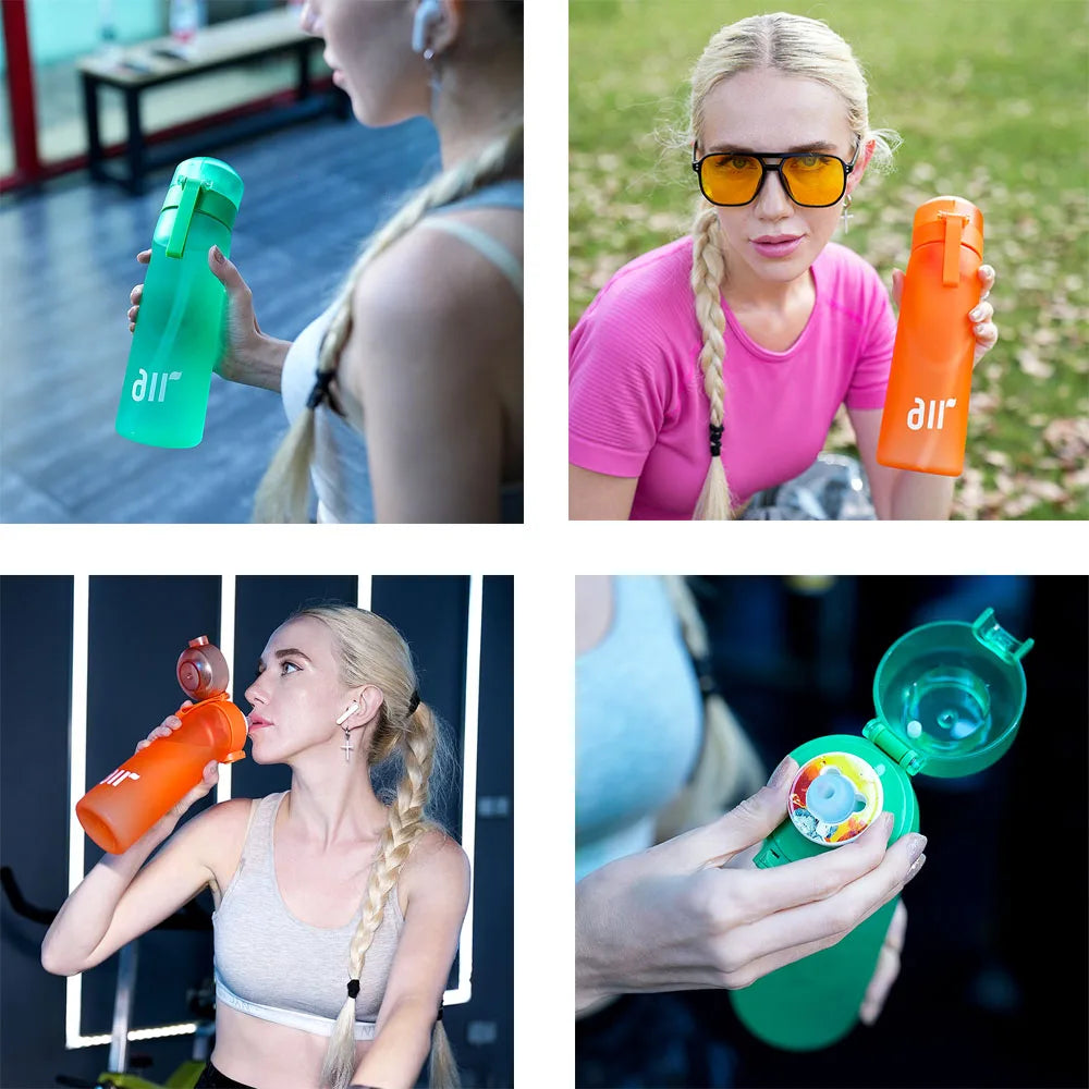 Zaarafy™ 800ml Scented Air Water Bottle – Fruit Flavor Pod, Straw, Flip Lid, Leak-Proof