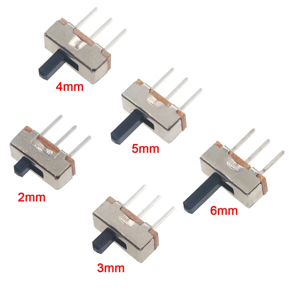 Zaarafy™ Mini Slide Switch SS12D00 – 20 Pcs, 3-Pin 1P2T, On/Off Toggle, 2mm–6mm Handle