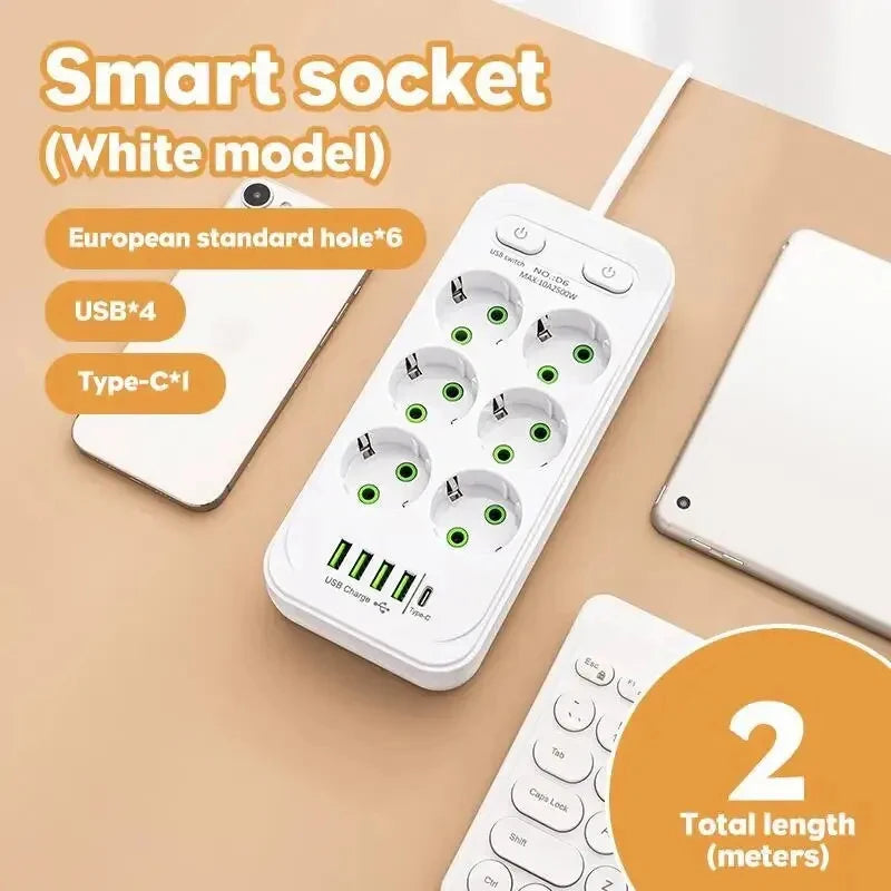 Zaarafy™ EU 4-Socket Outlet Extender with USB Type-C Ports – 2500W, CE Certified