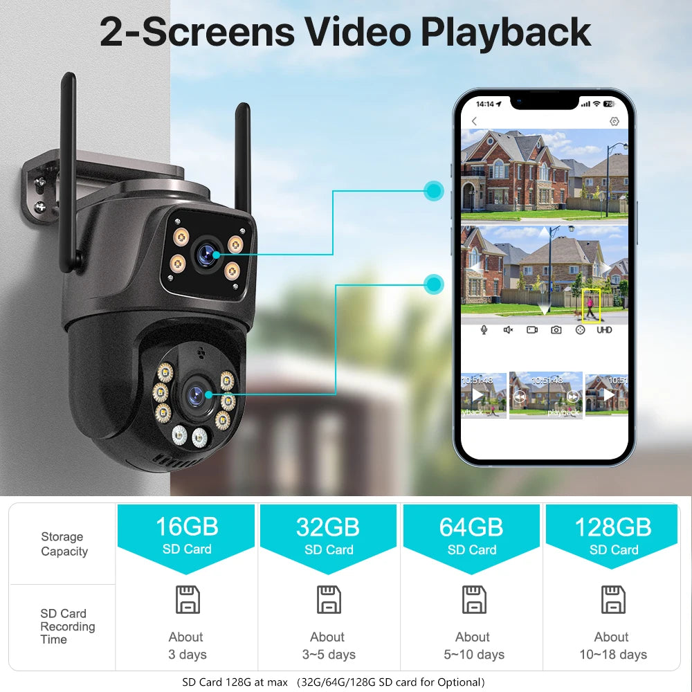 Zaarafy™ 4K 8MP WiFi PTZ Security Camera – Dual Lens, AI Auto Tracking, Outdoor CCTV