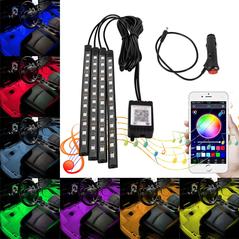 Zaarafy™ Car Interior RGB Neon Atmosphere Light – 36/48/72 LED, App & Remote Music Control