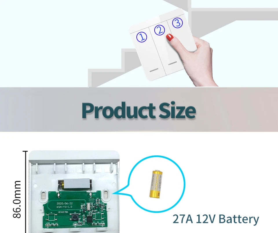 Zaarafy™ RF433 Wireless Remote Light Switch – 1/2/3 Gang, 10A 110V-220V, No Wiring Needed