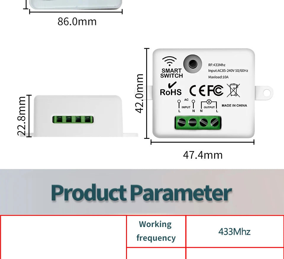 Zaarafy™ RF433 Wireless Remote Light Switch – 1/2/3 Gang, 10A 110V-220V, No Wiring Needed