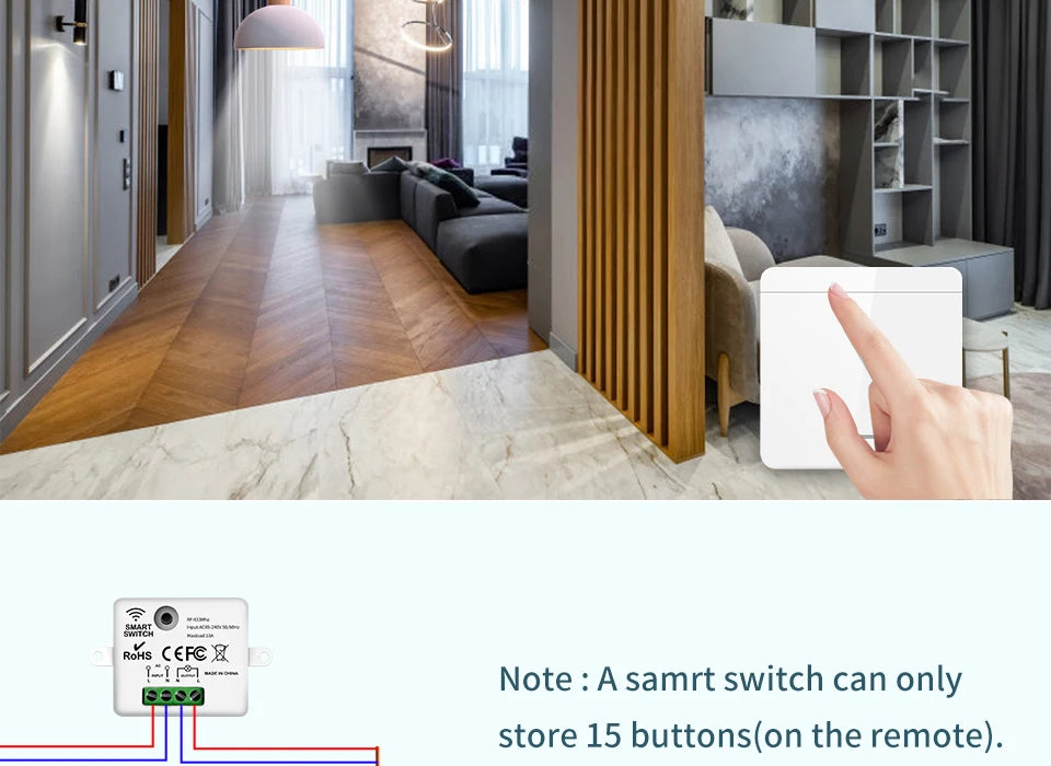 Zaarafy™ RF433 Wireless Remote Light Switch – 1/2/3 Gang, 10A 110V-220V, No Wiring Needed