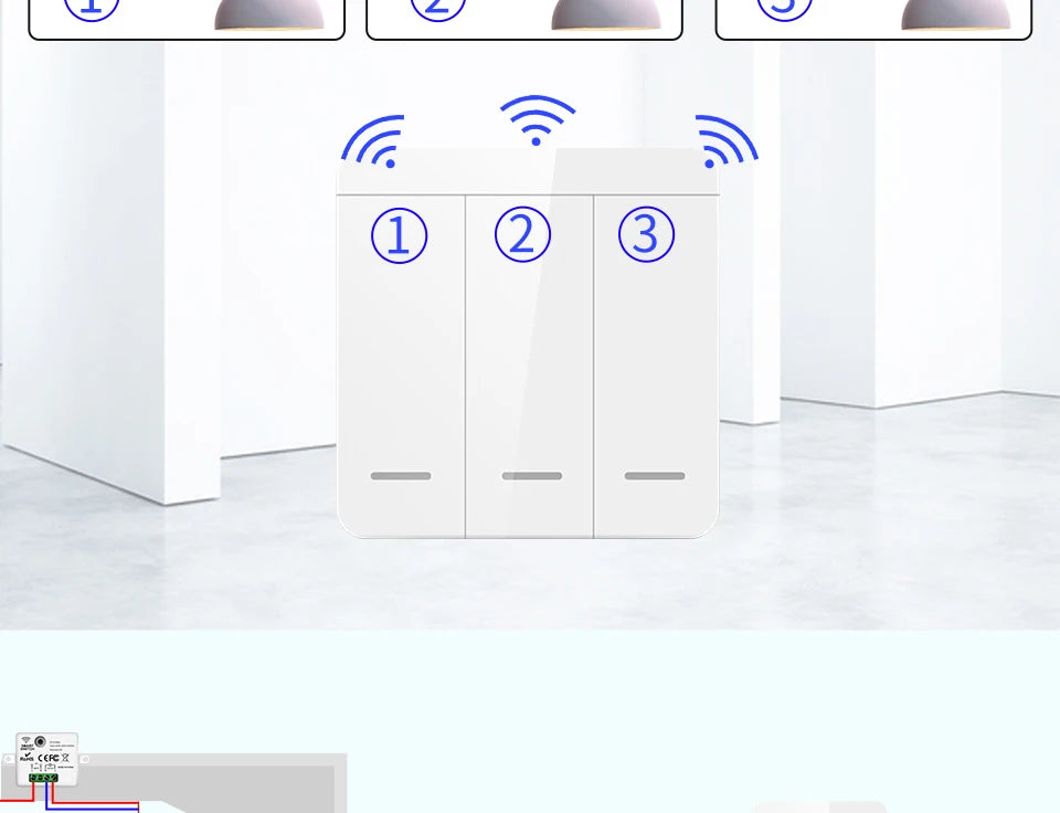 Zaarafy™ RF433 Wireless Remote Light Switch – 1/2/3 Gang, 10A 110V-220V, No Wiring Needed
