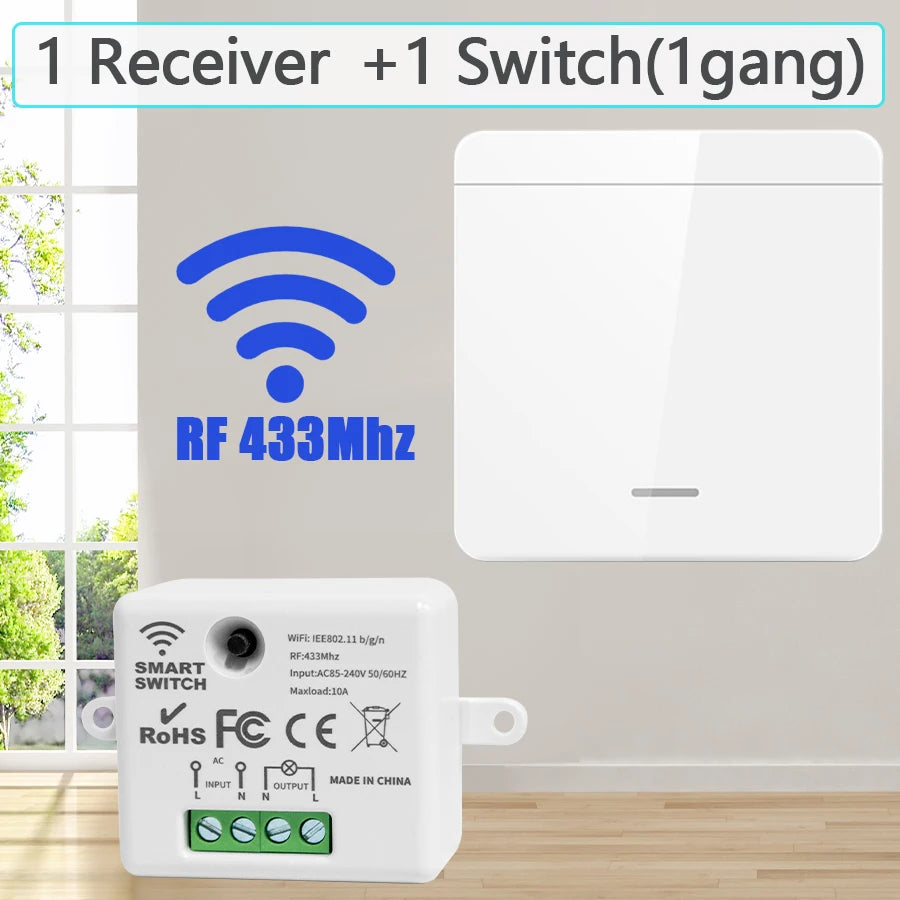 Zaarafy™ RF433 Wireless Remote Light Switch – 1/2/3 Gang, 10A 110V-220V, No Wiring Needed