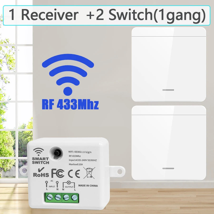 Zaarafy™ RF433 Wireless Remote Light Switch – 1/2/3 Gang, 10A 110V-220V, No Wiring Needed